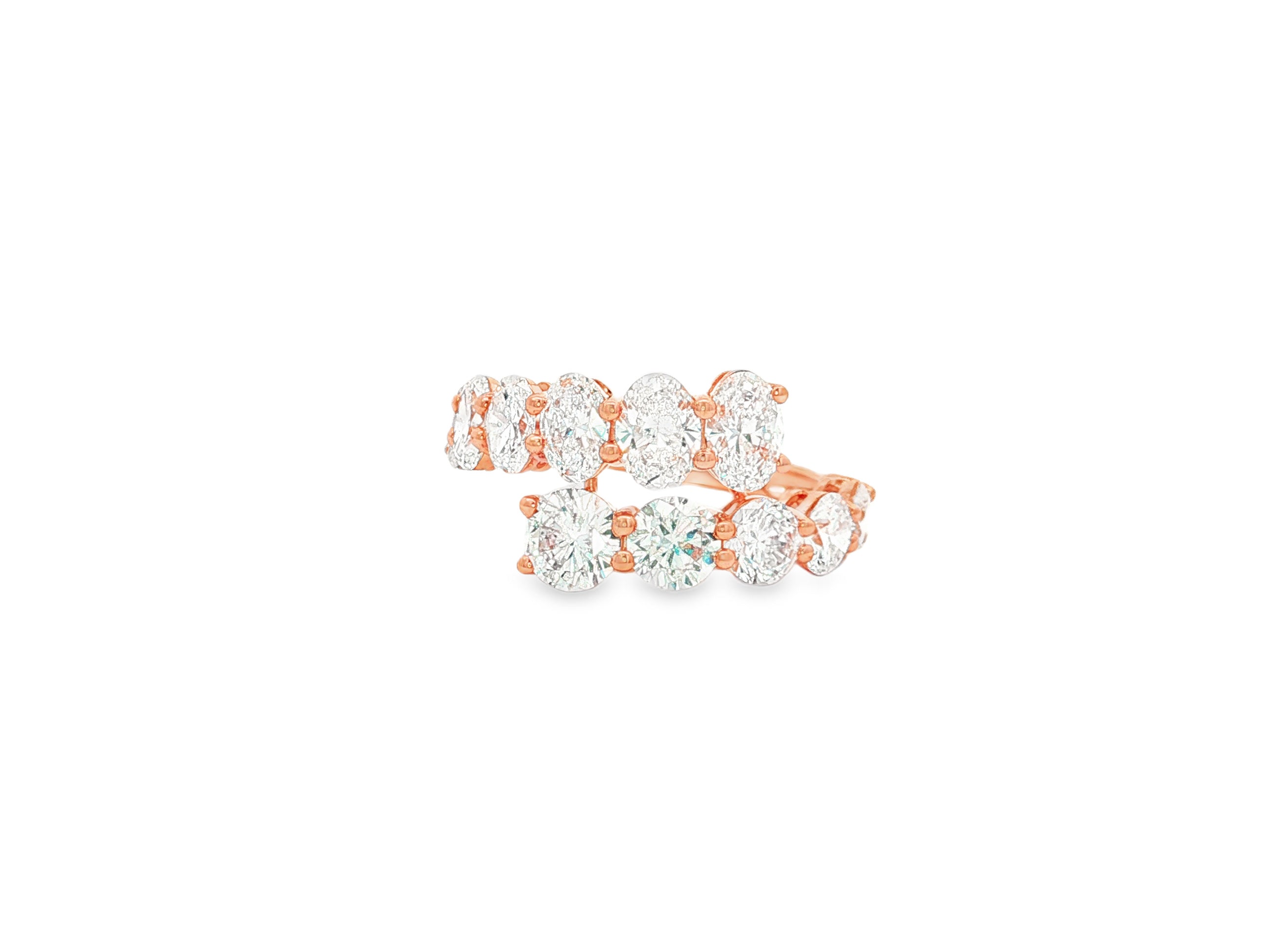 14K Gold Diamond Ring with Oval & Round Two-Row Wrap Design 3.66ct