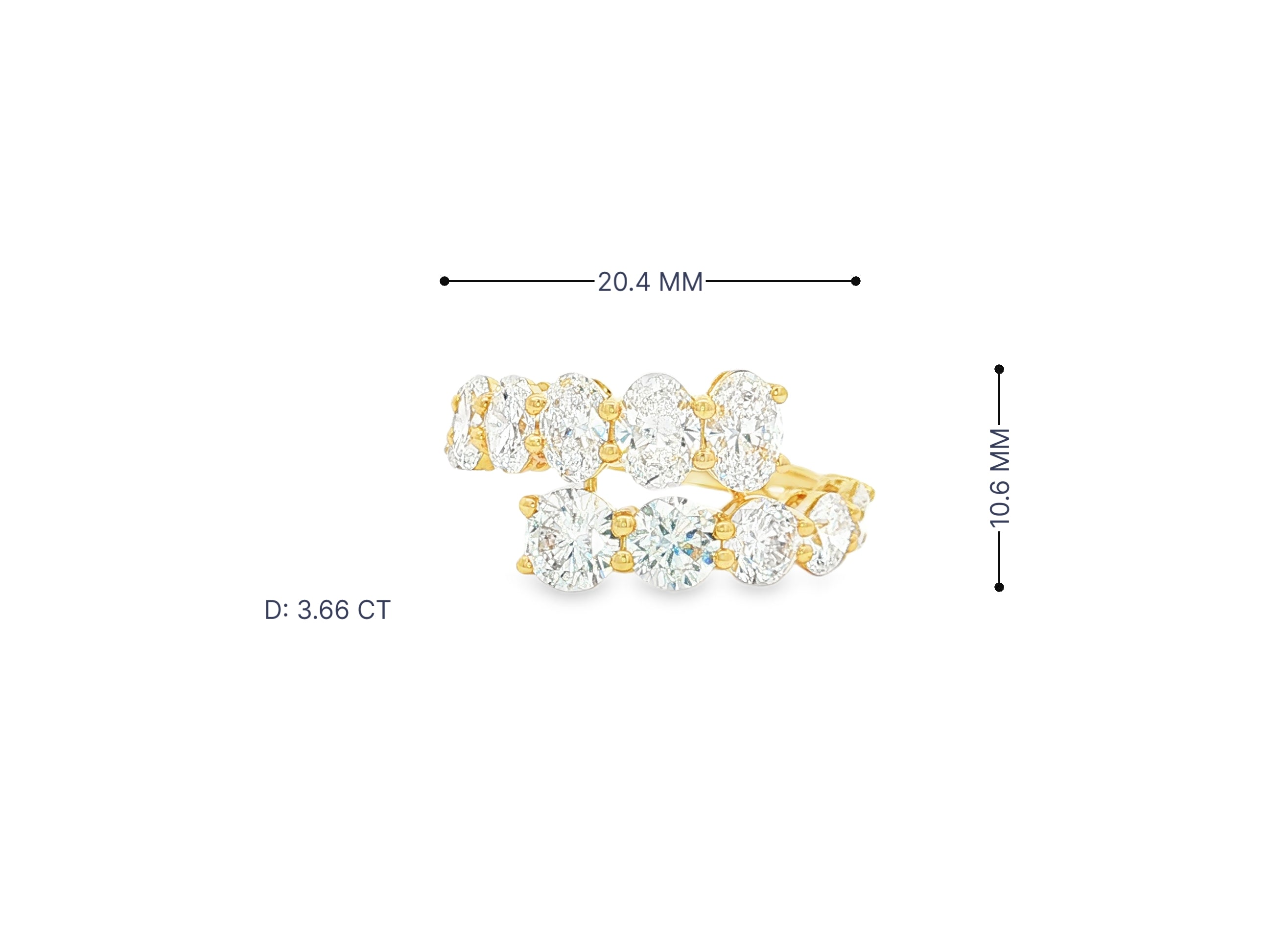 14K Gold Diamond Ring with Oval & Round Two-Row Wrap Design 3.66ct