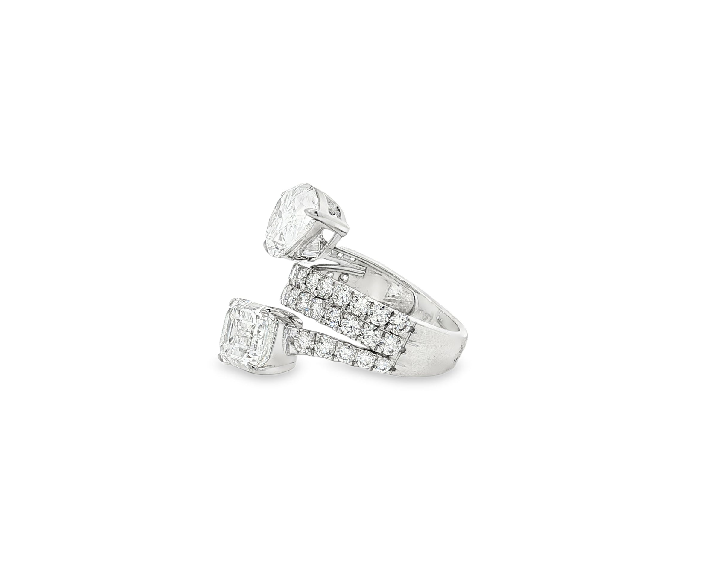 14K Gold Diamond Ring with Pear & Emerald-Cut Two-Stone Wrap Design 7.51ct