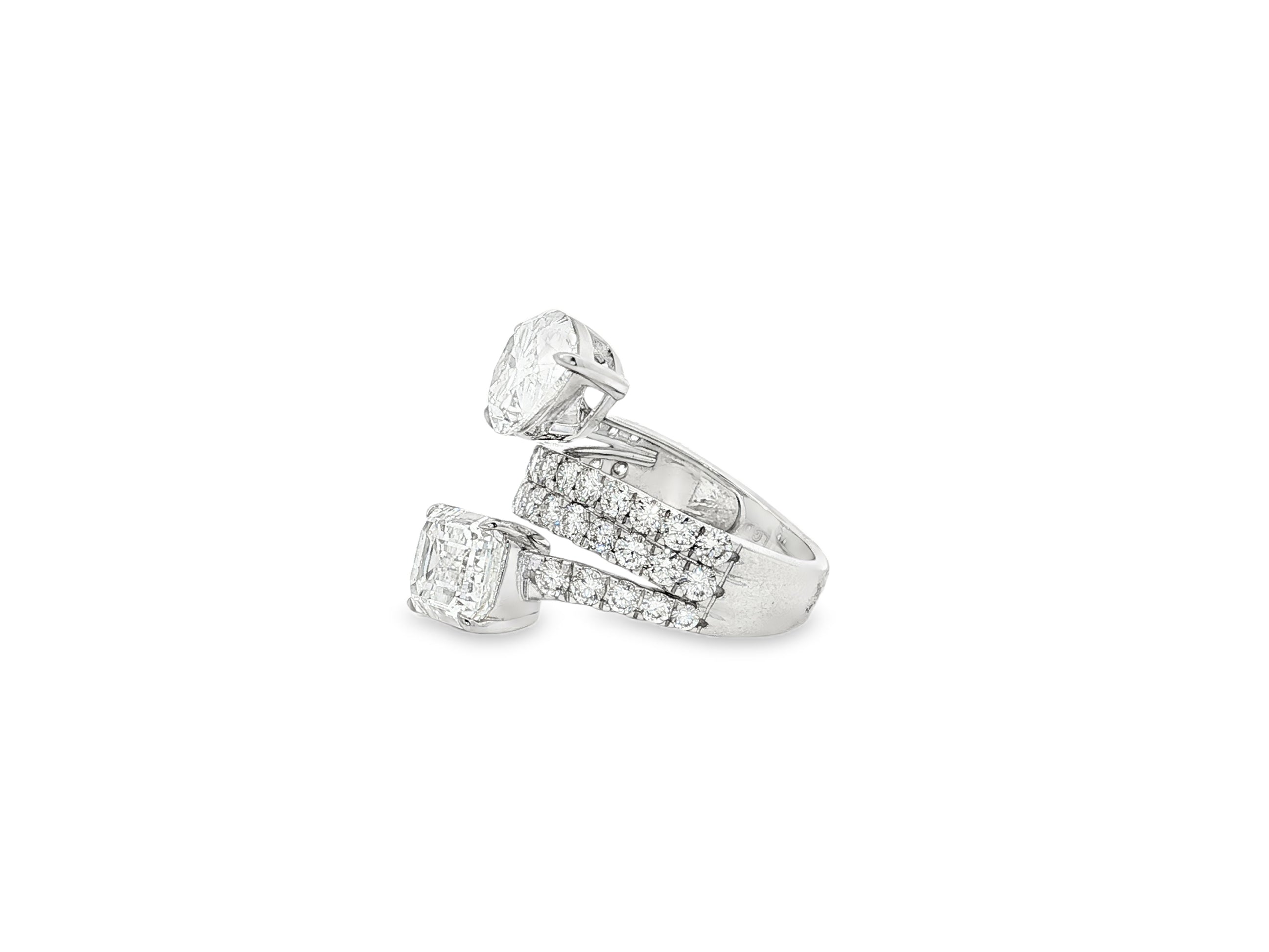 14K Gold Diamond Ring with Pear & Emerald-Cut Two-Stone Wrap Design 7.51ct
