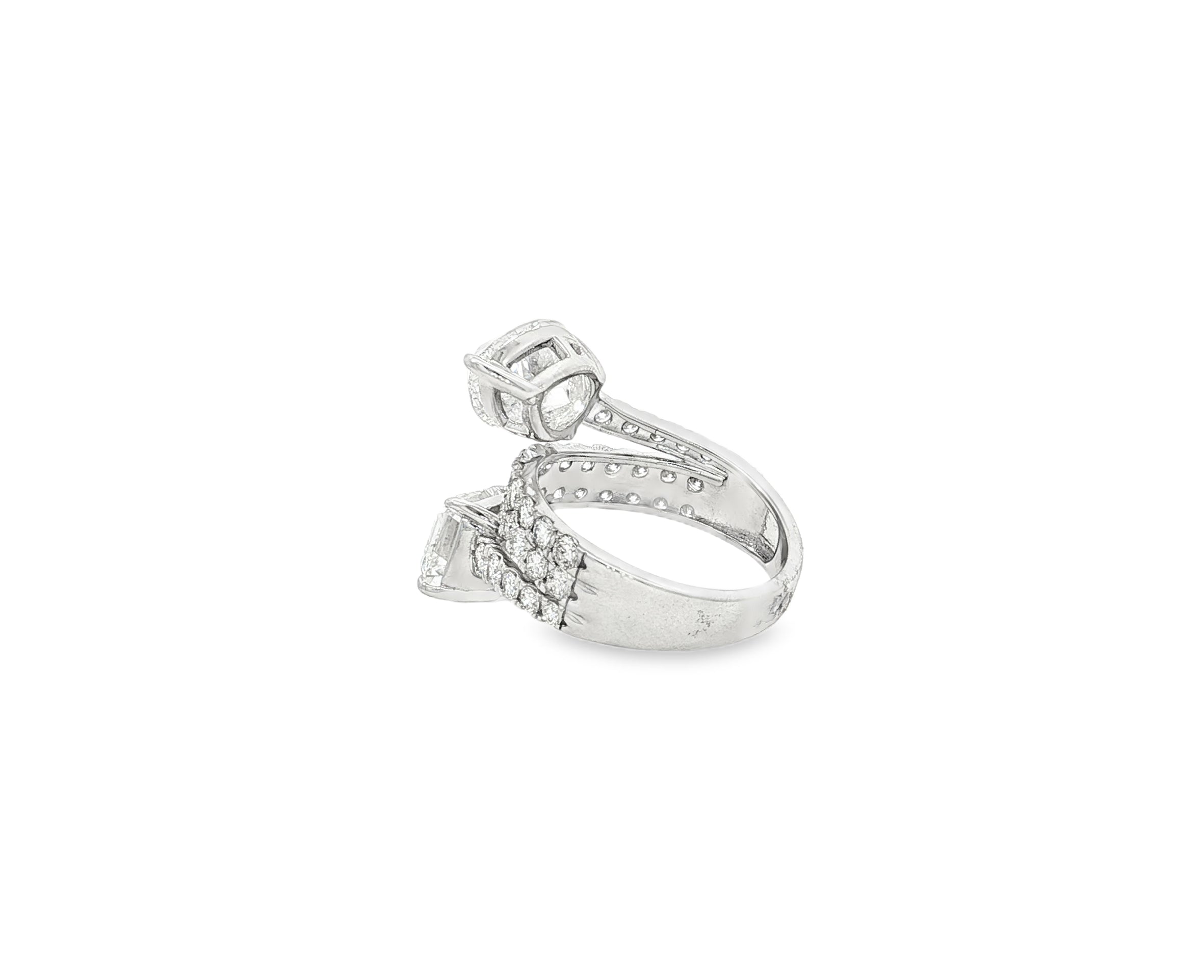 14K Gold Diamond Ring with Pear & Emerald-Cut Two-Stone Wrap Design 7.51ct