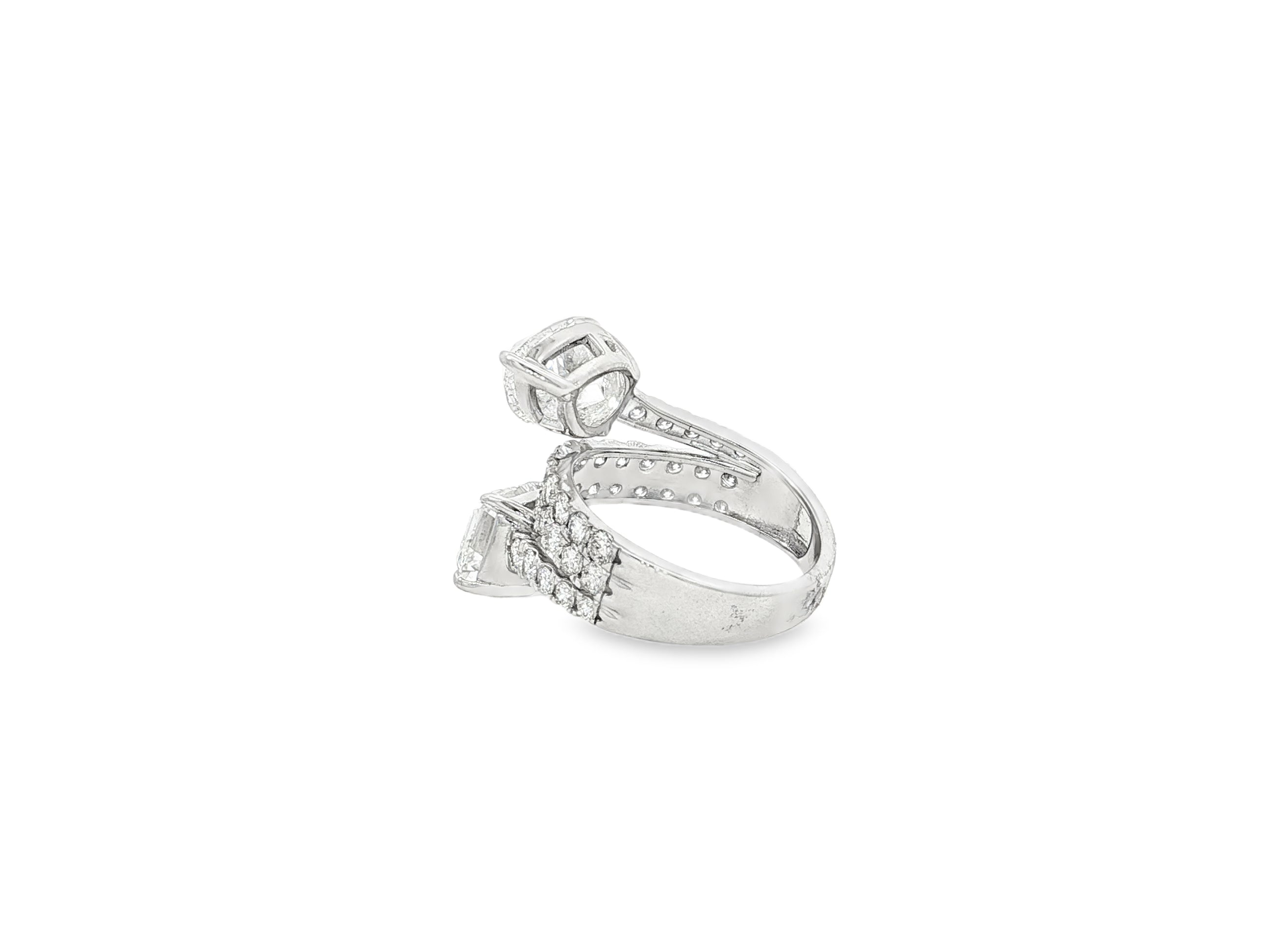 14K Gold Diamond Ring with Pear & Emerald-Cut Two-Stone Wrap Design 7.51ct