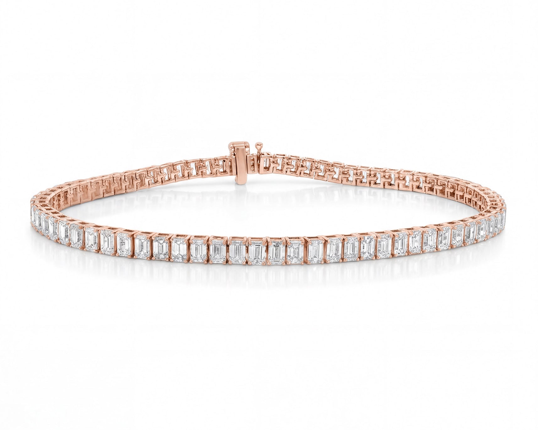 14K Gold Diamond Tennis Bracelet with Emerald-Cut Design 6.04ct