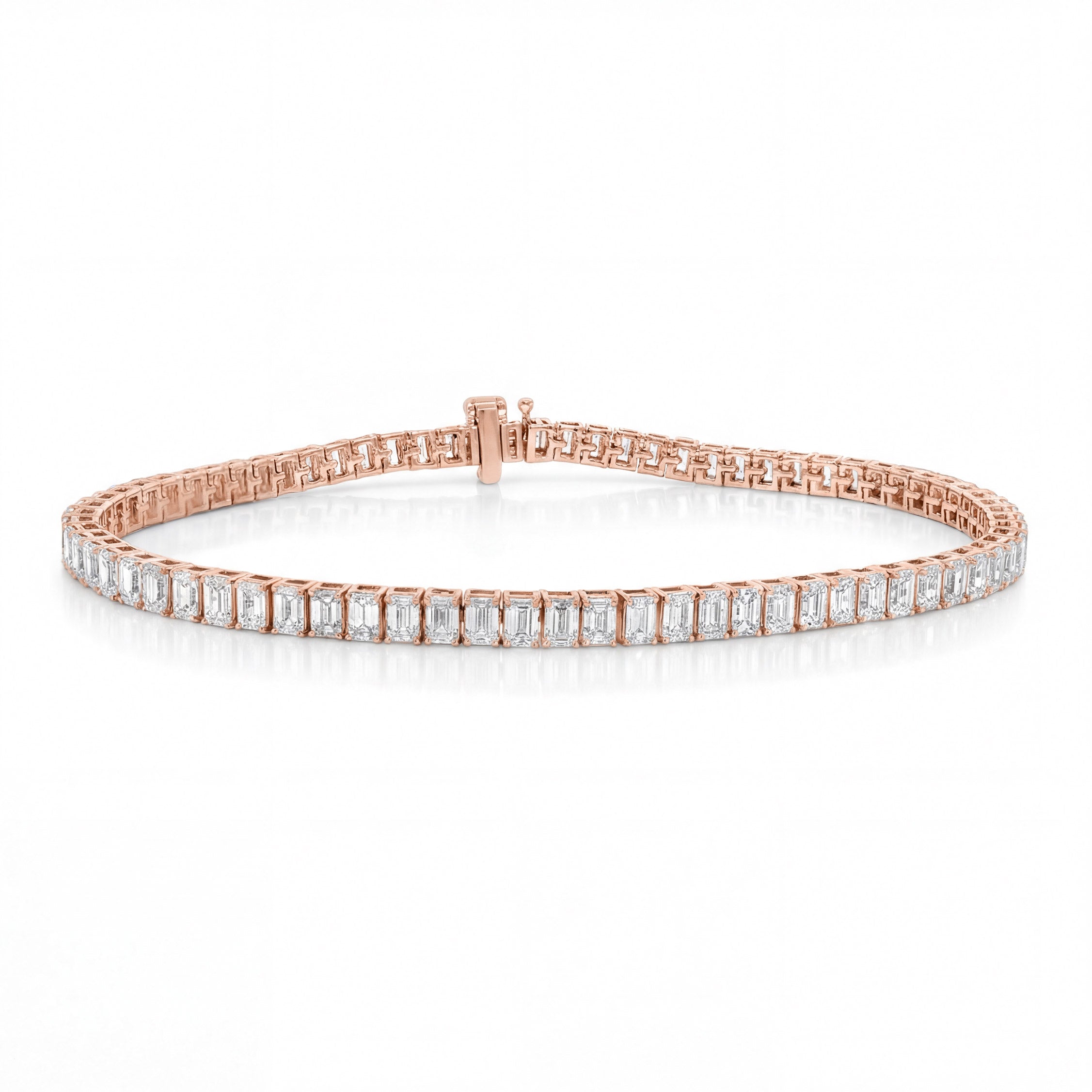 14K Gold Diamond Tennis Bracelet with Emerald-Cut Design 6.04ct