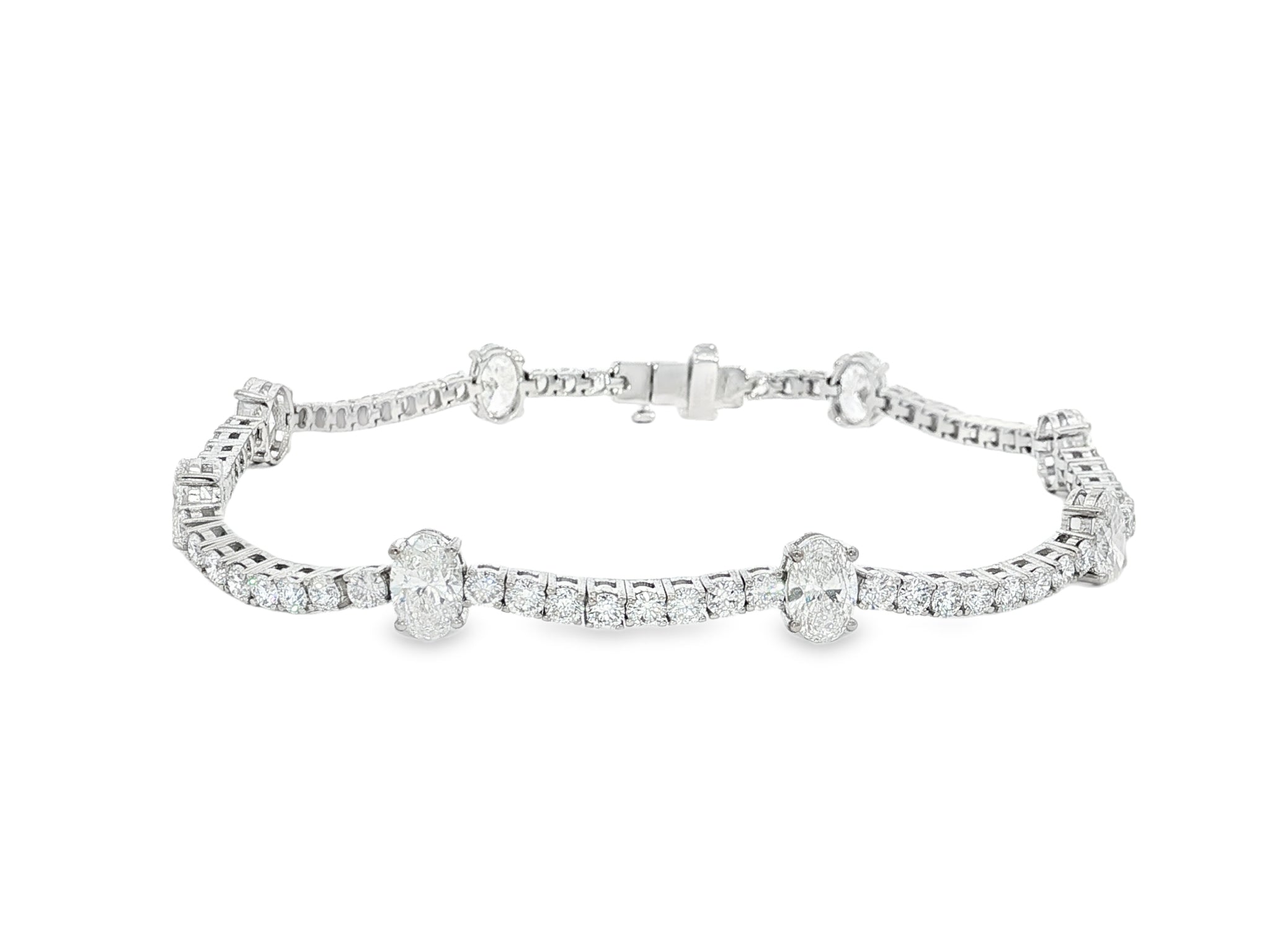 14K Oval Cut Three Stone Tennis Bracelet 5.53ct