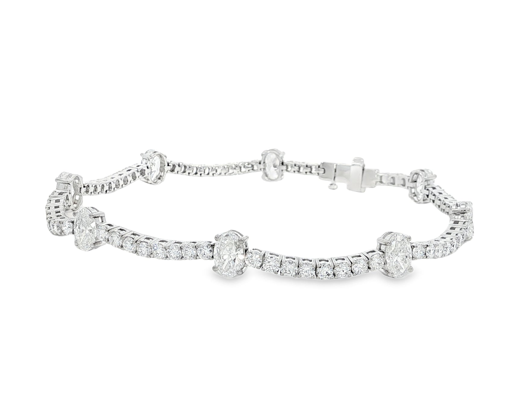 14K Oval Cut Three Stone Tennis Bracelet 5.53ct