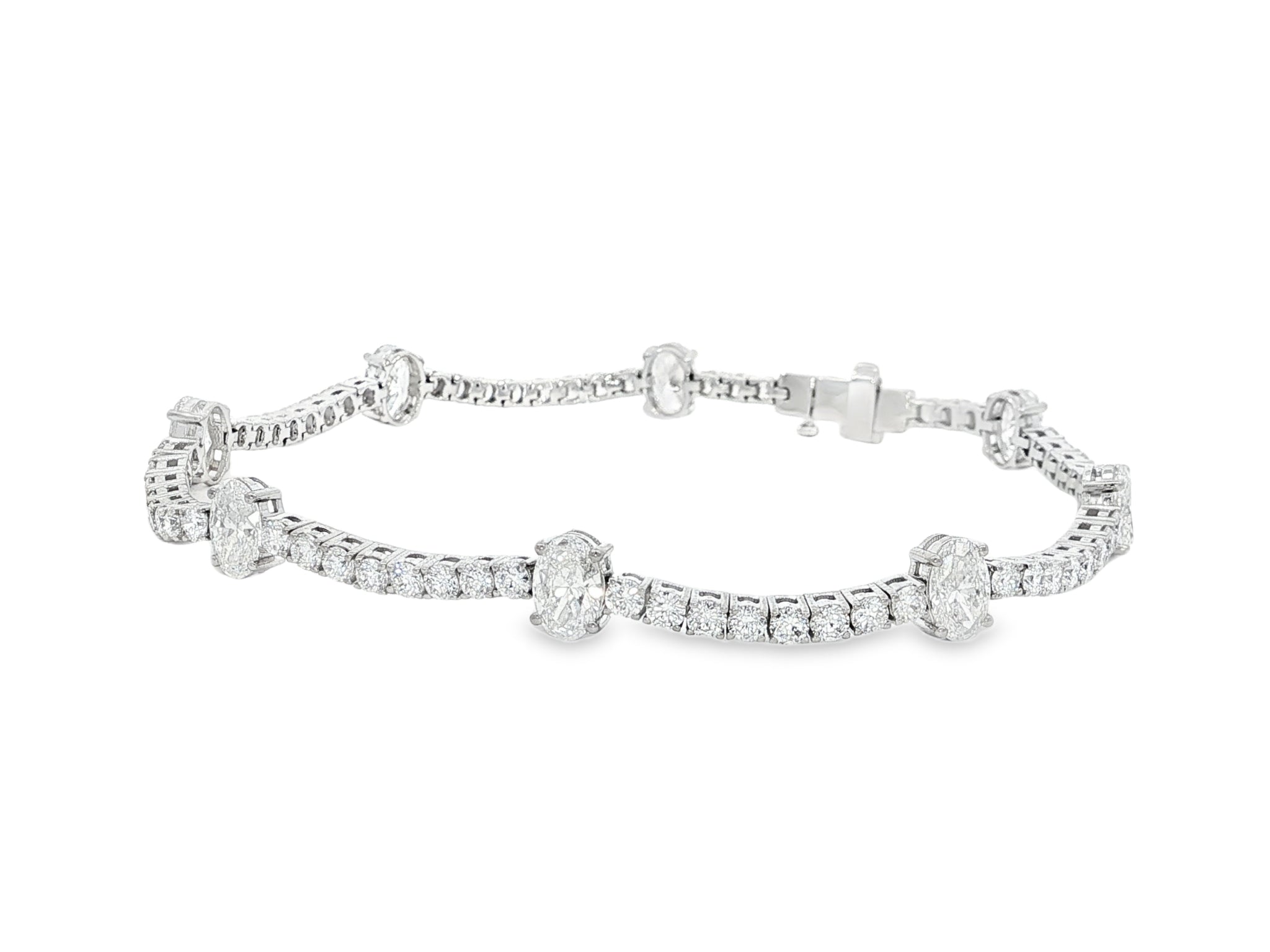 14K Oval Cut Three Stone Tennis Bracelet 5.53ct