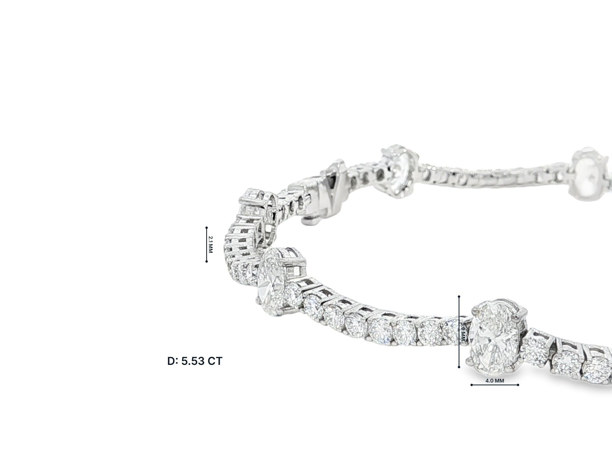 14K Oval Cut Three Stone Tennis Bracelet 5.53ct