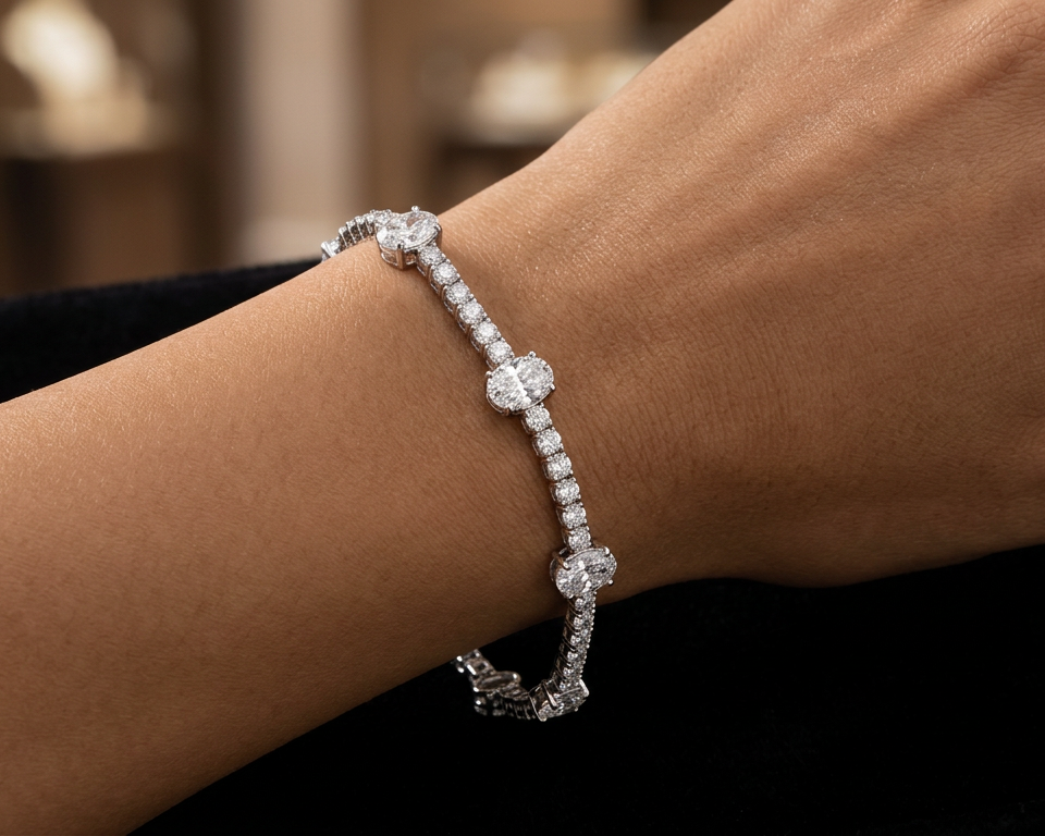 14K Oval Cut Three Stone Tennis Bracelet 5.53ct