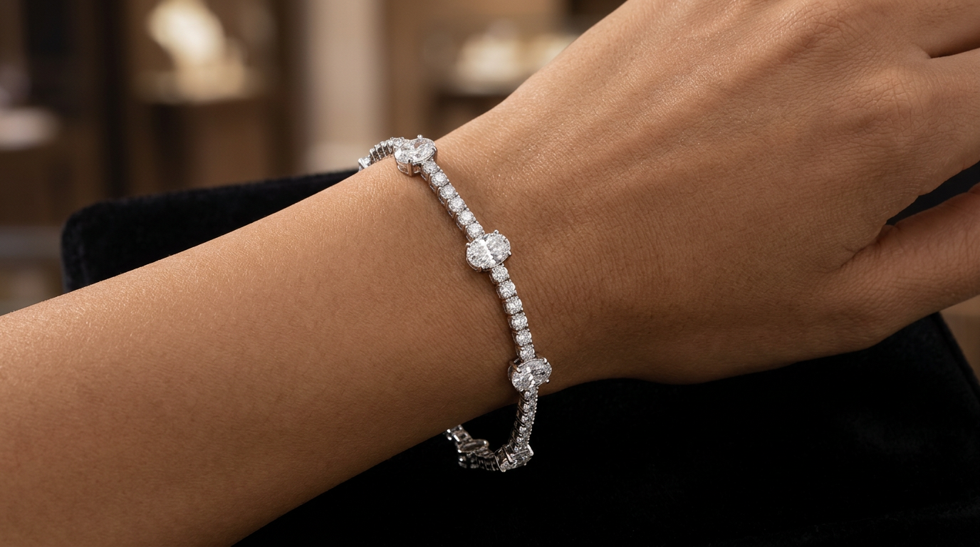 14K Oval Cut Three Stone Tennis Bracelet 5.53ct