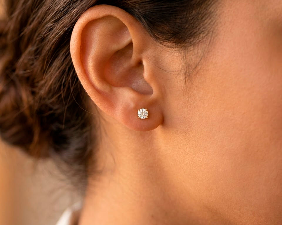 14k Classic Round Solitaire Stud Earrings with Four-Prong Setting 0.60ct