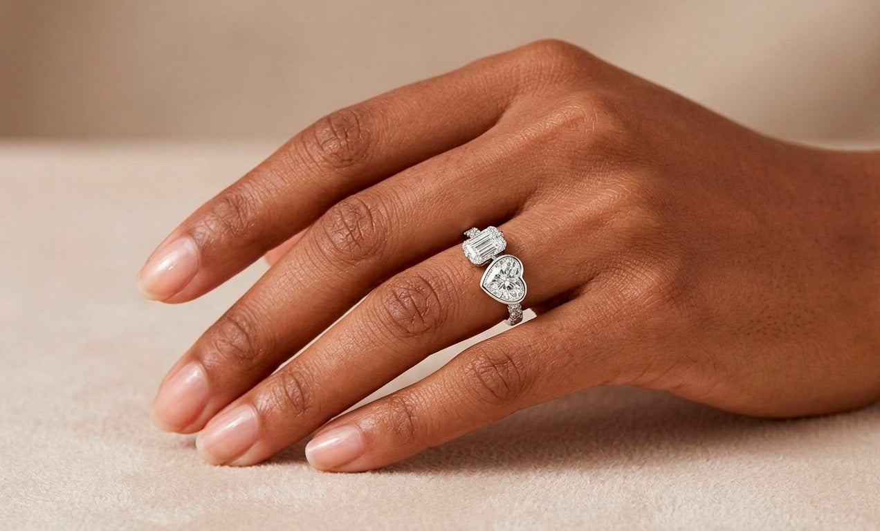 14k Gold Diamond Ring with Heart-Shaped & Emerald-Cut 3.0ct