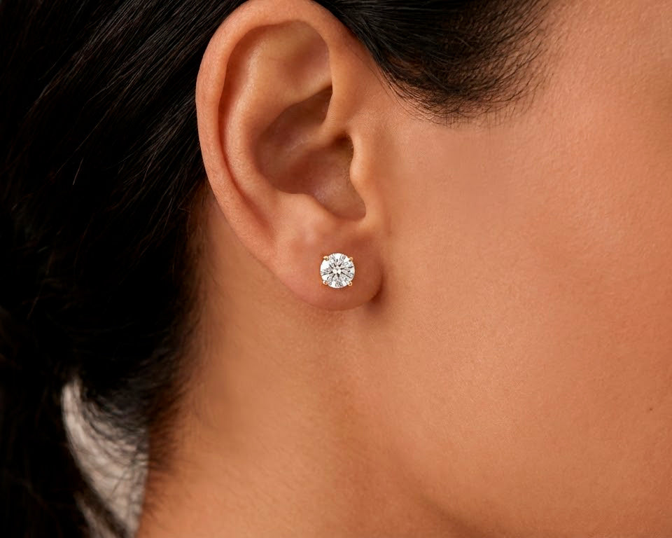 14K Gold Round Solitaire Four-Prong Stud Earrings 2.07 CT