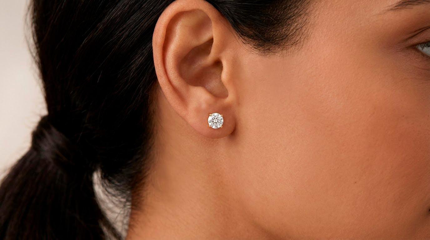 14K Gold Round Solitaire Four-Prong Stud Earrings 2.07 CT