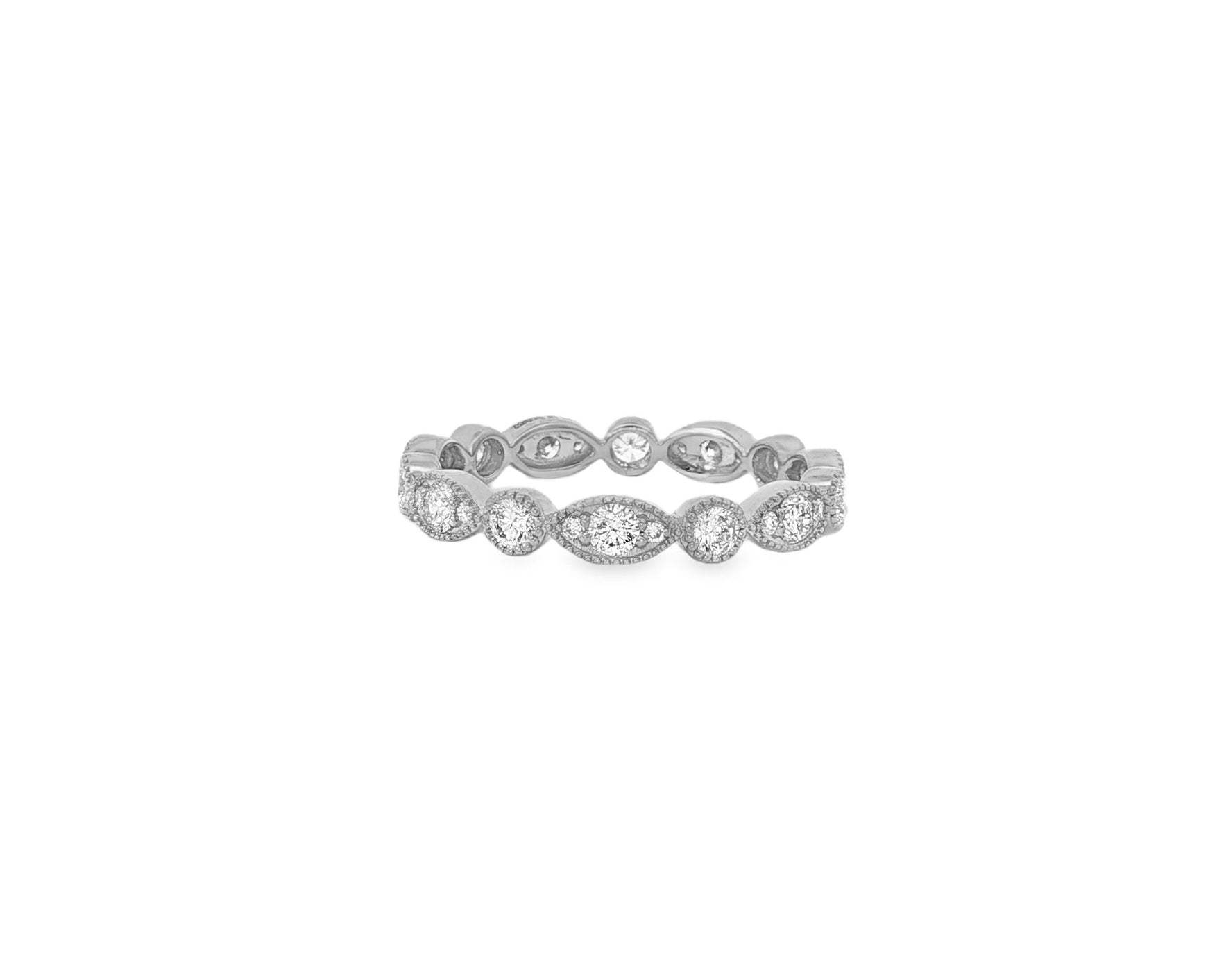 14k Diamond Marquise - Inspired Alternating Round Band Ring 0.78ct - AVI THE JEWELER