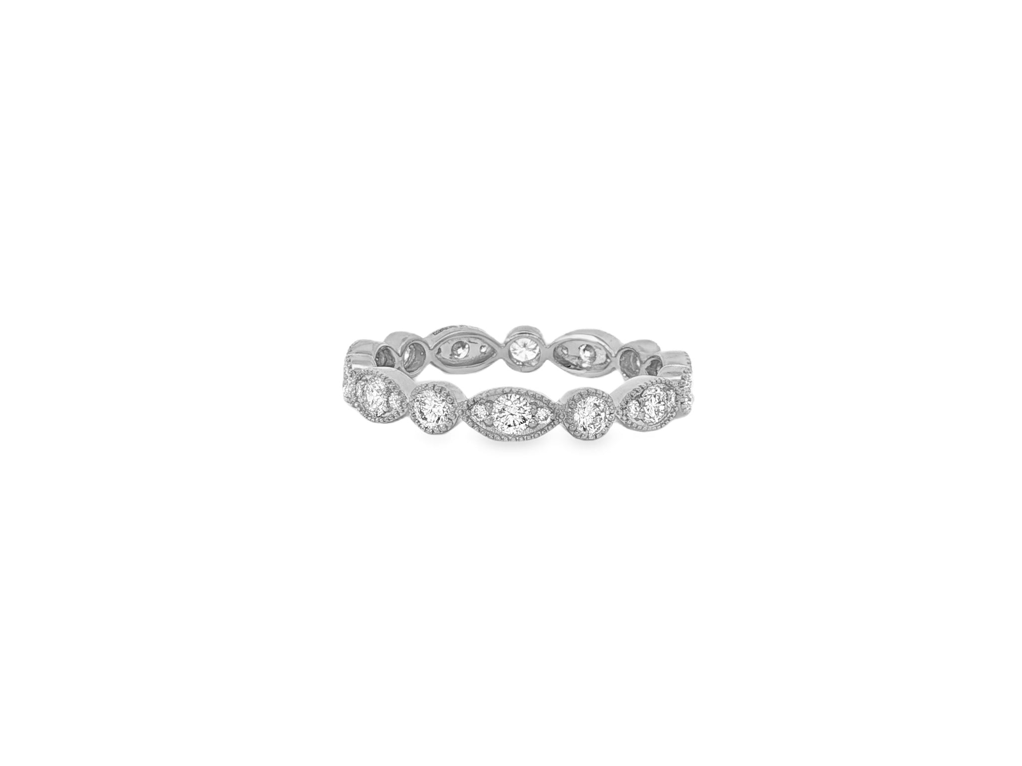 14k Diamond Marquise - Inspired Alternating Round Band Ring 0.78ct - AVI THE JEWELER