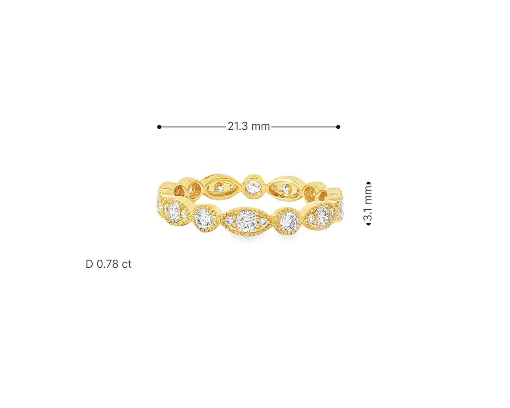 14k Diamond Marquise - Inspired Alternating Round Band Ring 0.78ct - AVI THE JEWELER