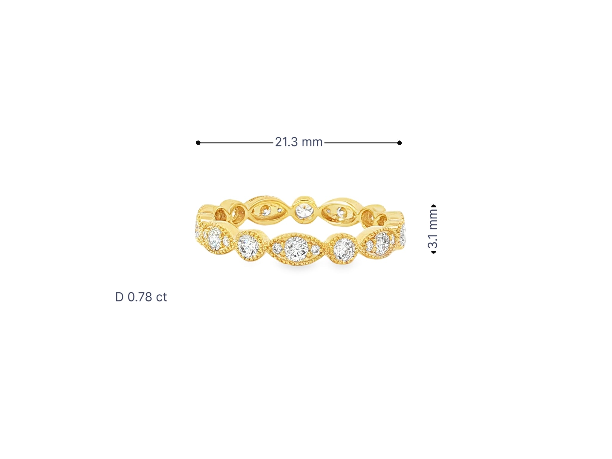 14k Diamond Marquise - Inspired Alternating Round Band Ring 0.78ct - AVI THE JEWELER