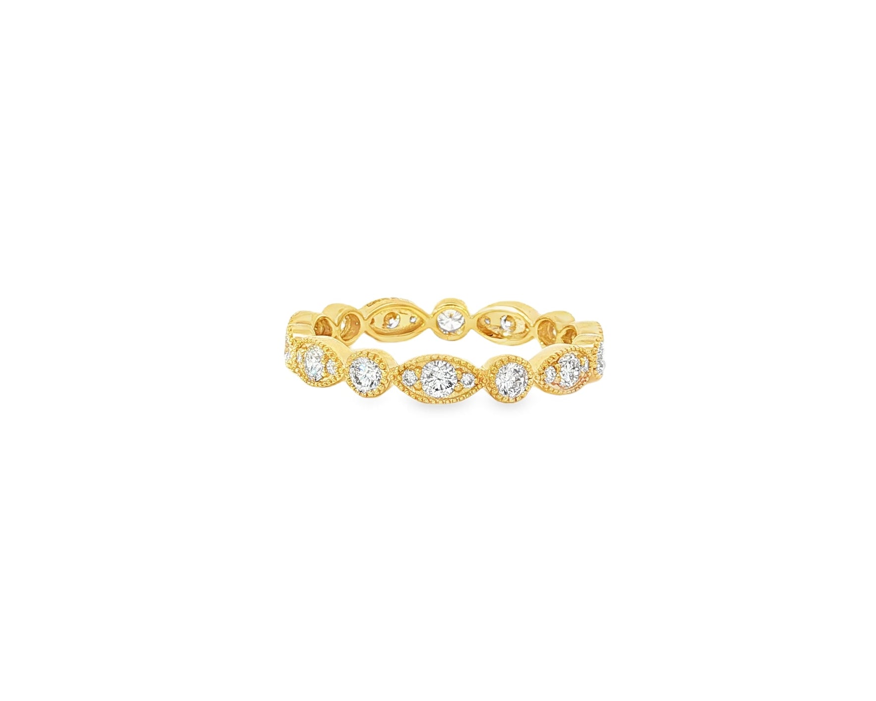 14k Diamond Marquise - Inspired Alternating Round Band Ring 0.78ct - AVI THE JEWELER