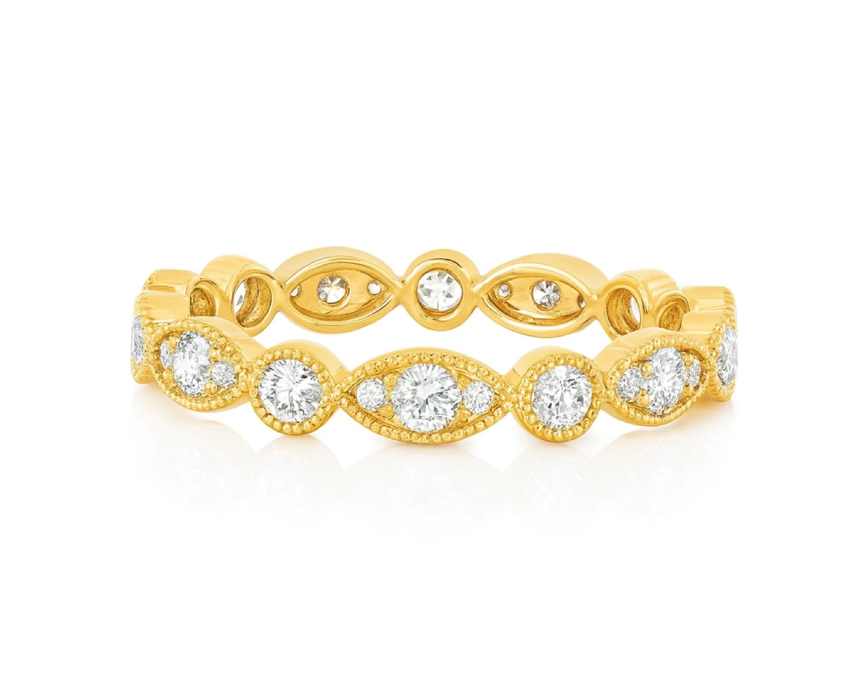 14k Diamond Marquise-Inspired Alternating Round Band Ring 0.78ct – lifestyle 1166