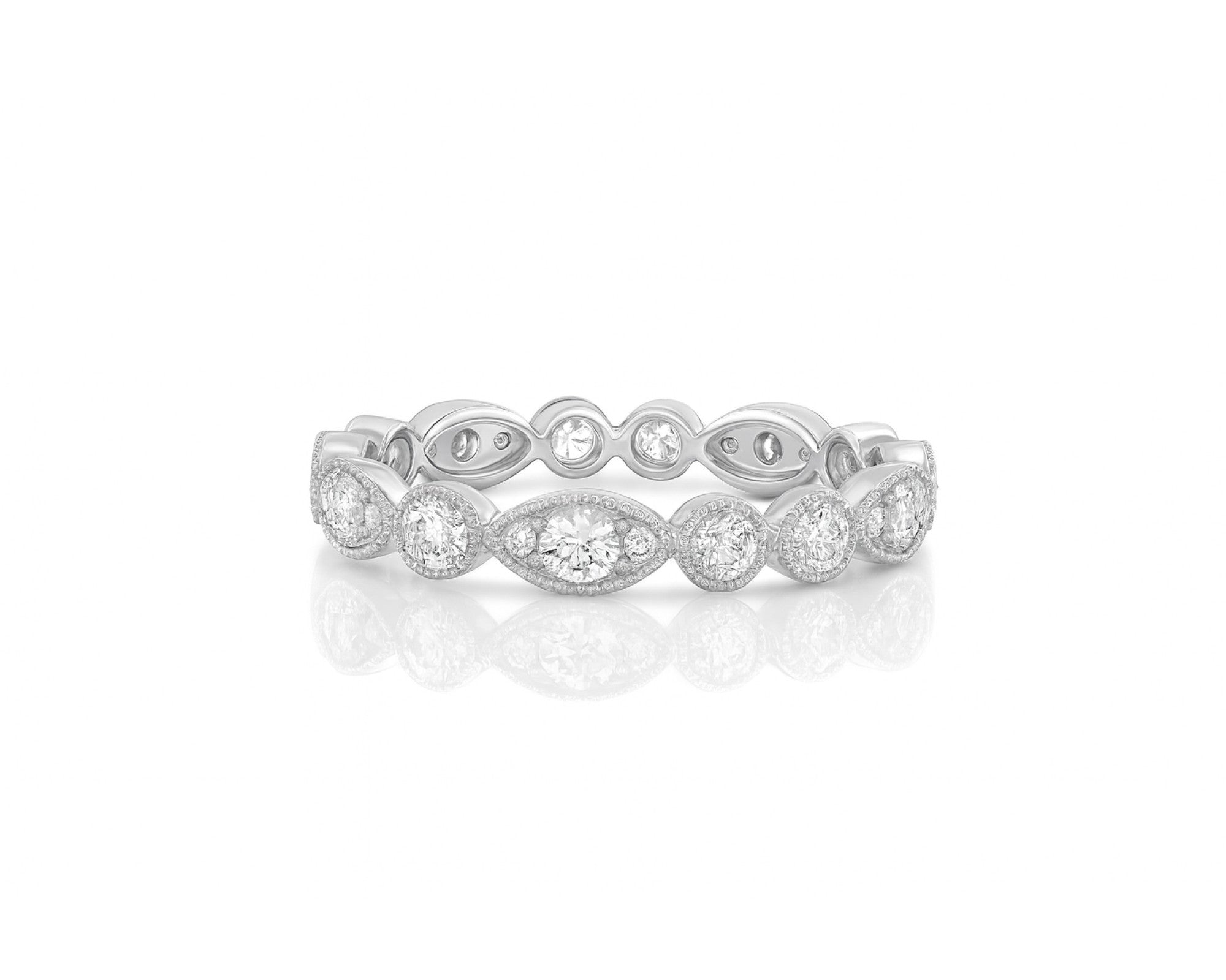 14k Diamond Marquise-Inspired Alternating Round Band Ring 0.78ct – lifestyle 1258