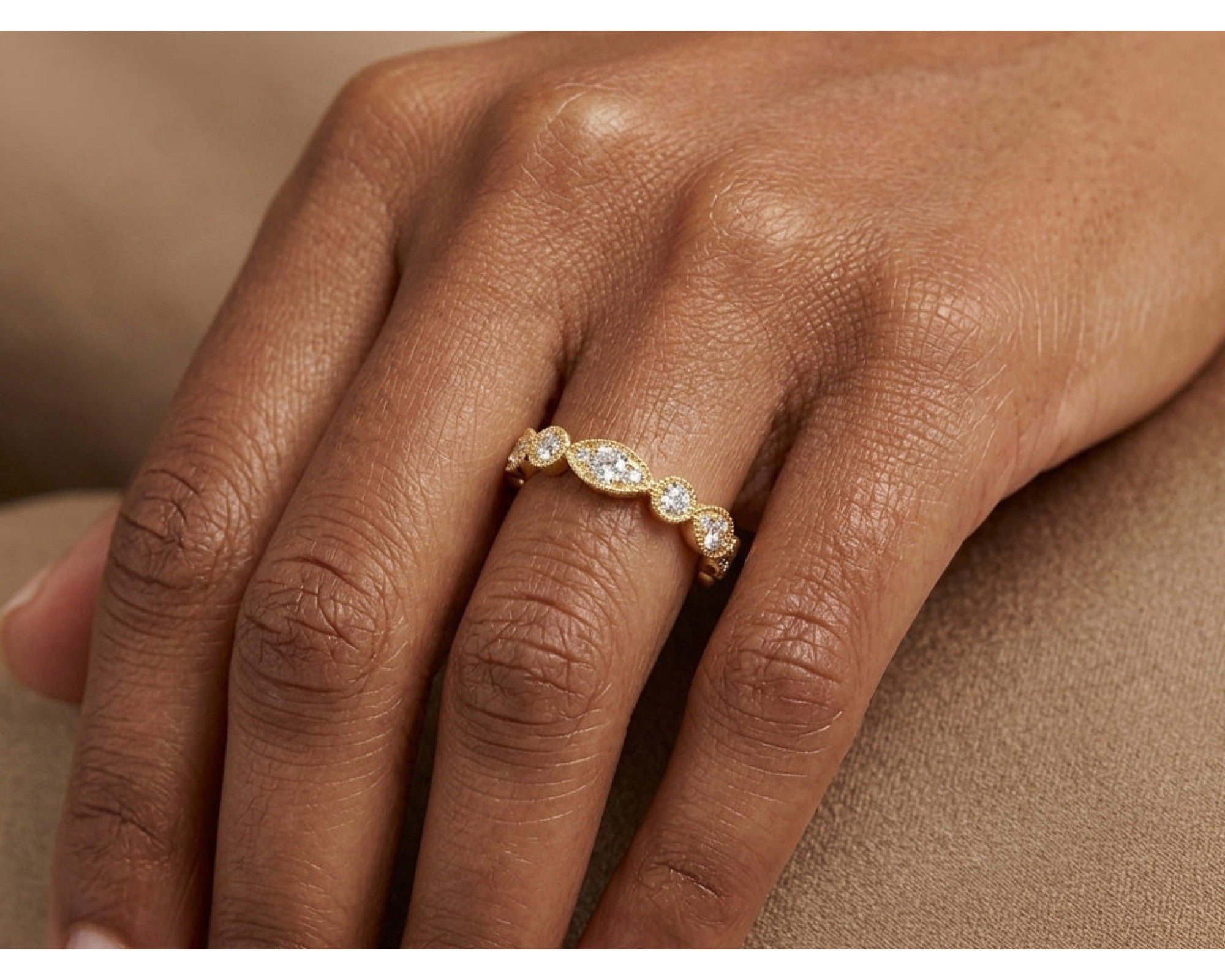 14k Diamond Marquise-Inspired Alternating Round Band Ring 0.78ct – view 2
