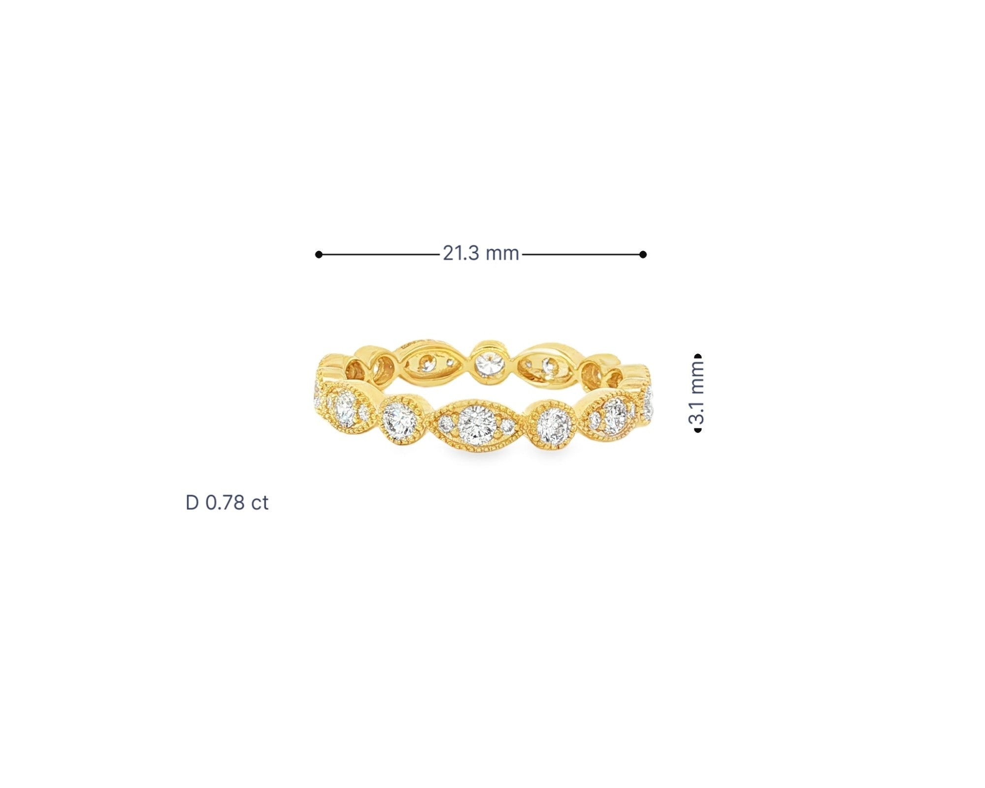 14k Diamond Marquise-Inspired Alternating Round Band Ring 0.78ct – view 5