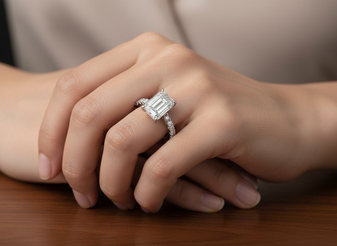 14k Emerald Cut Classic Micropavé Engagement Ring 6.43 CT - AVI THE JEWELER