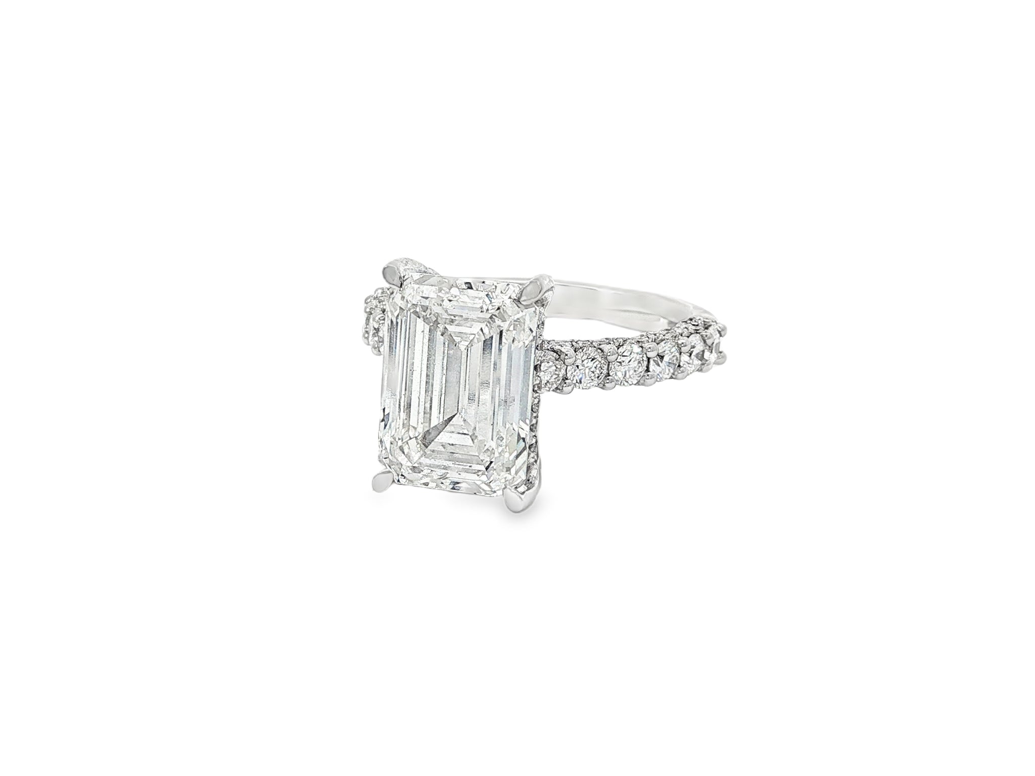 14k Emerald Cut Classic Micropavé Engagement Ring 6.43 CT - AVI THE JEWELER