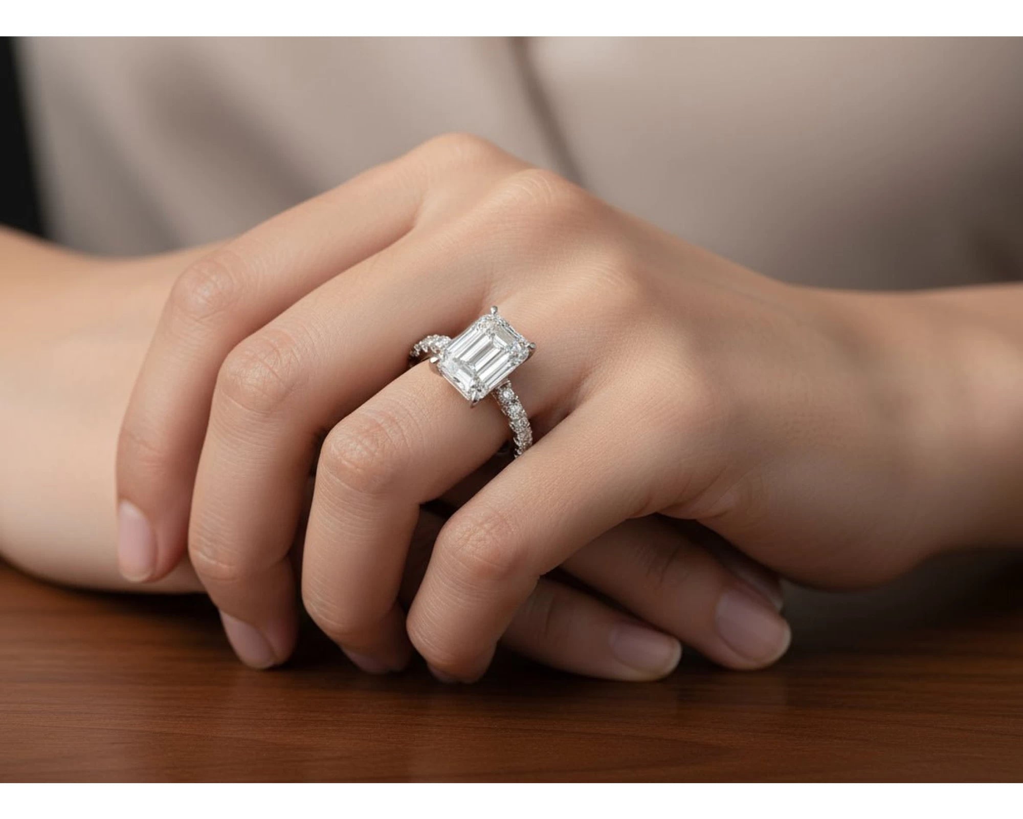 14k Emerald Cut Classic Micropavé Engagement Ring 6.43 CT – view 2