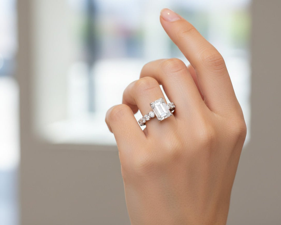 14k Emerald Cut Diamond Cluster Band Engagement Ring 4.61 CT - AVI THE JEWELER