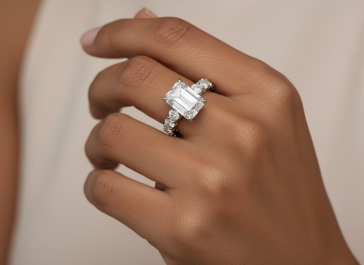 14k Emerald - Cut Diamond Round - Accent Engagement Ring 6.05 CT - AVI THE JEWELER