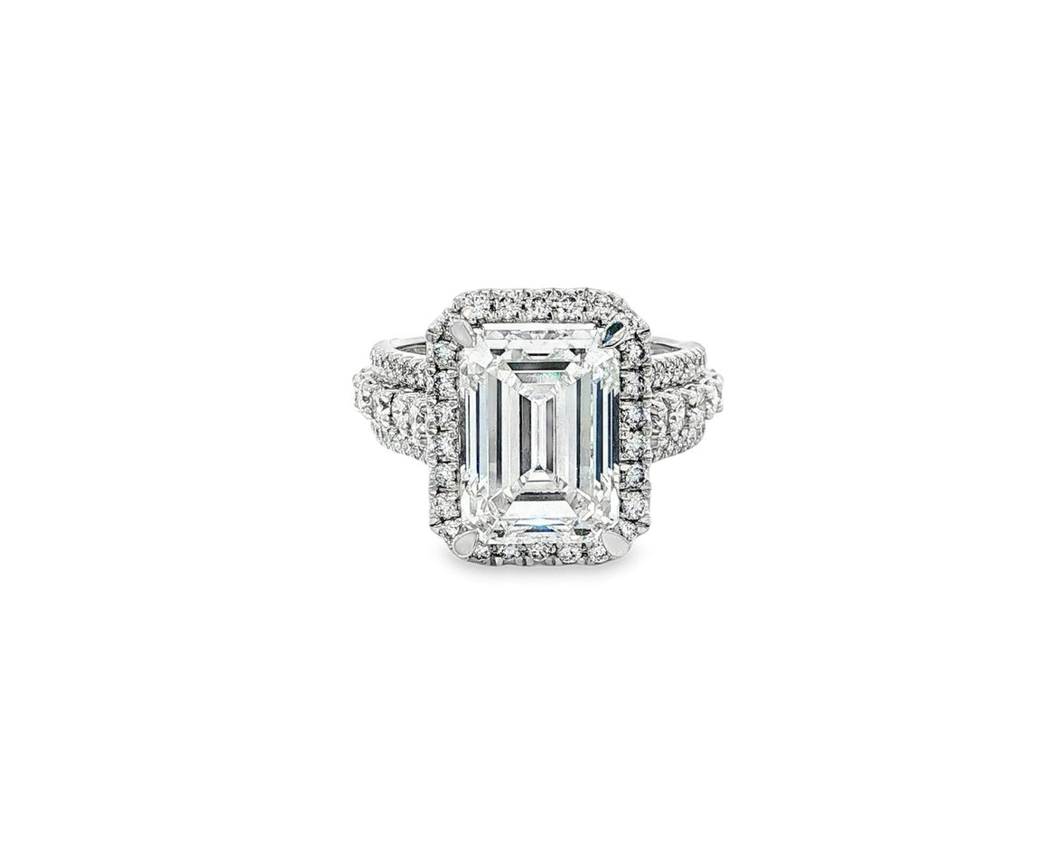 14k Emerald Cut Double Halo Split - Shank Engagement Ring 6.61 CT - AVI THE JEWELER