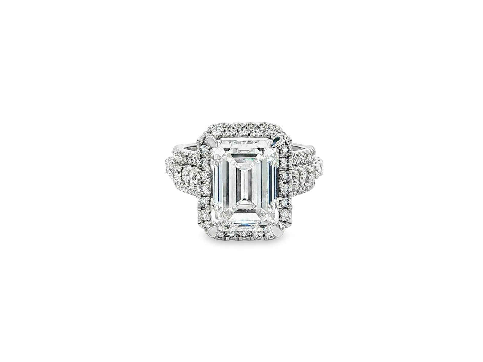 14k Emerald Cut Double Halo Split - Shank Engagement Ring 6.61 CT - AVI THE JEWELER