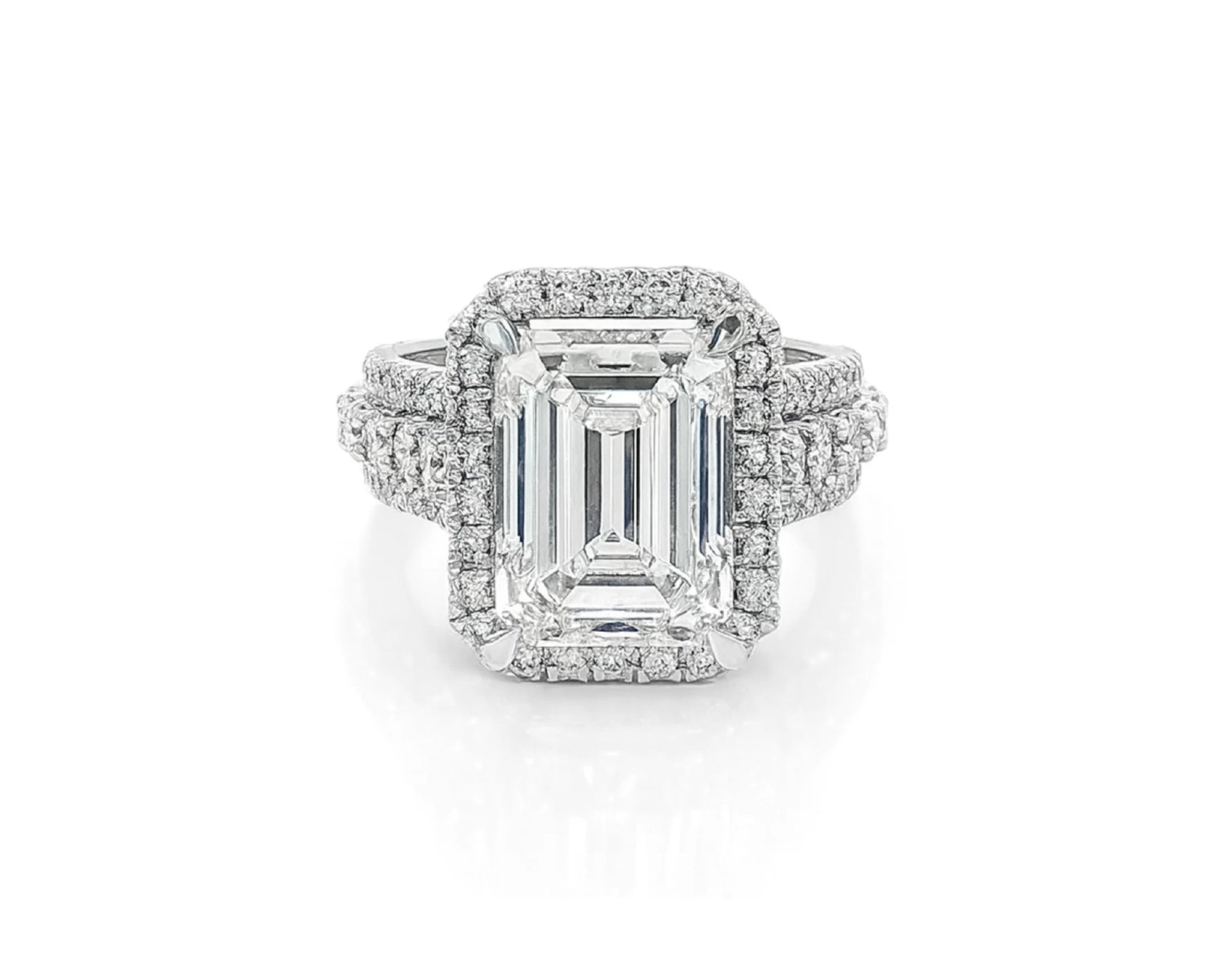 14k Emerald Cut Double Halo Split-Shank Engagement Ring 6.61 CT – lifestyle 1871