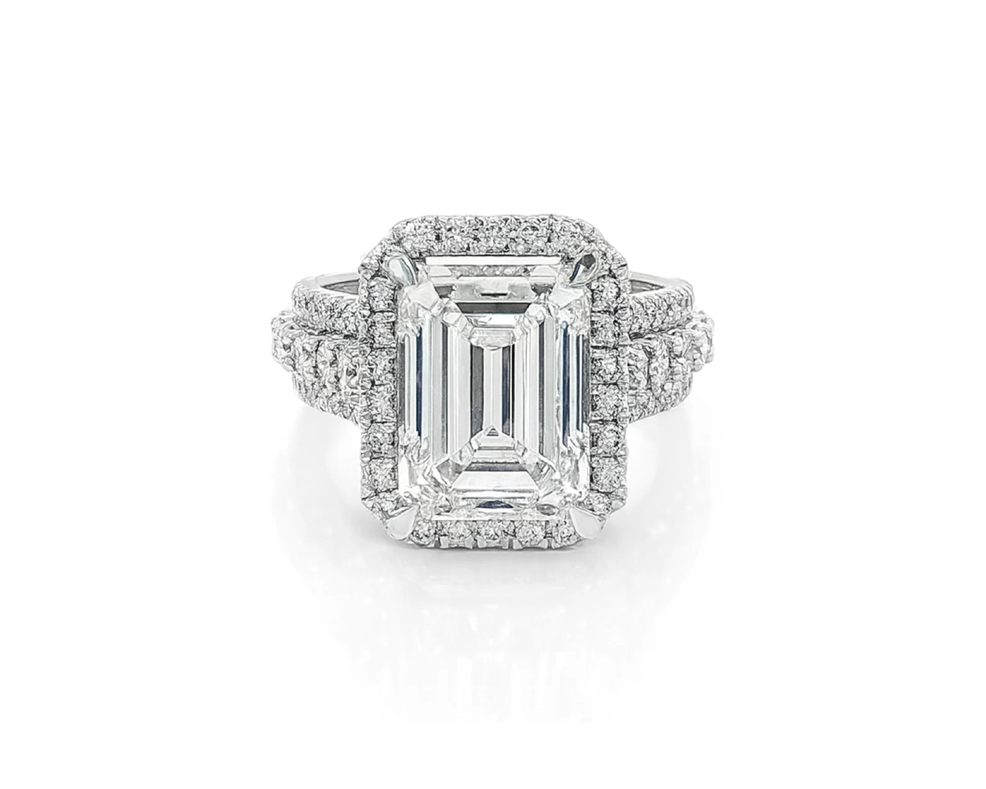 14k Emerald Cut Double Halo Split-Shank Engagement Ring 6.61 CT – lifestyle 1871