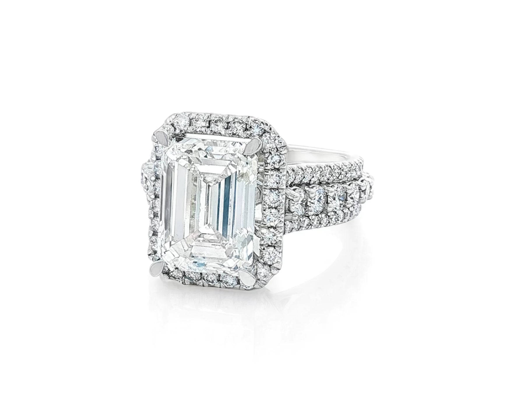 14k Emerald Cut Double Halo Split-Shank Engagement Ring 6.61 CT – lifestyle 1872