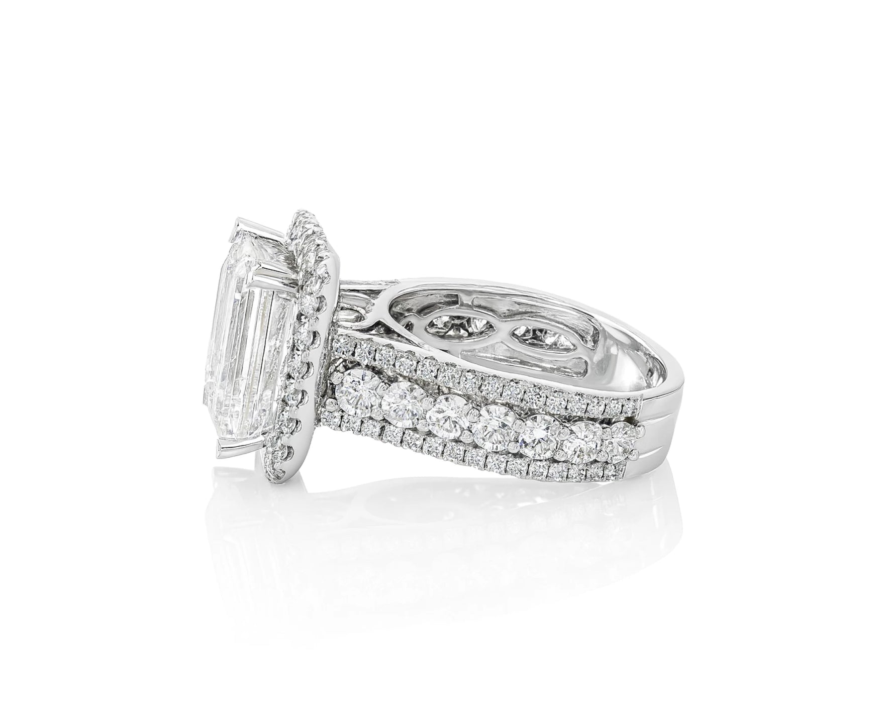14k Emerald Cut Double Halo Split-Shank Engagement Ring 6.61 CT – lifestyle 1873