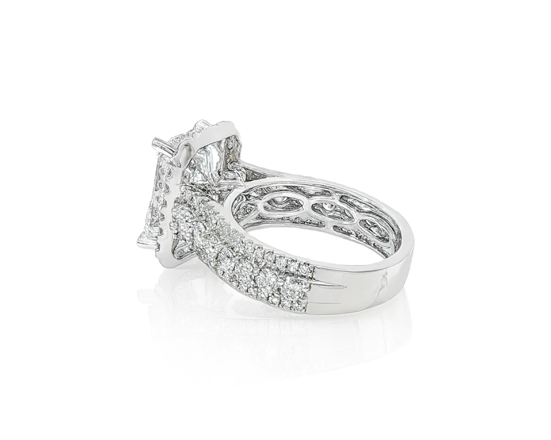 14k Emerald Cut Double Halo Split-Shank Engagement Ring 6.61 CT – lifestyle 1874