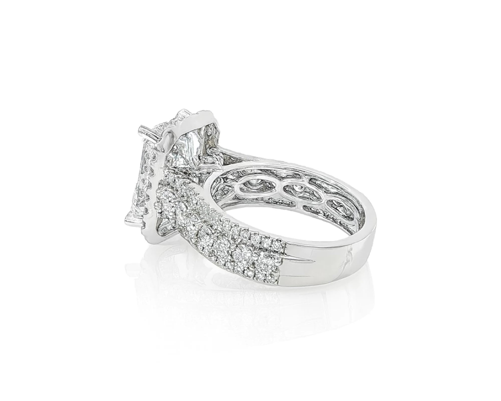 14k Emerald Cut Double Halo Split-Shank Engagement Ring 6.61 CT – lifestyle 1874