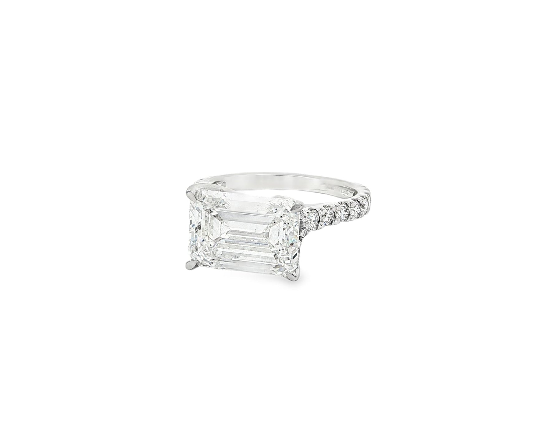 14k Emerald Cut East to West Petite Micropavé Engagement Ring 5.66 CT - AVI THE JEWELER
