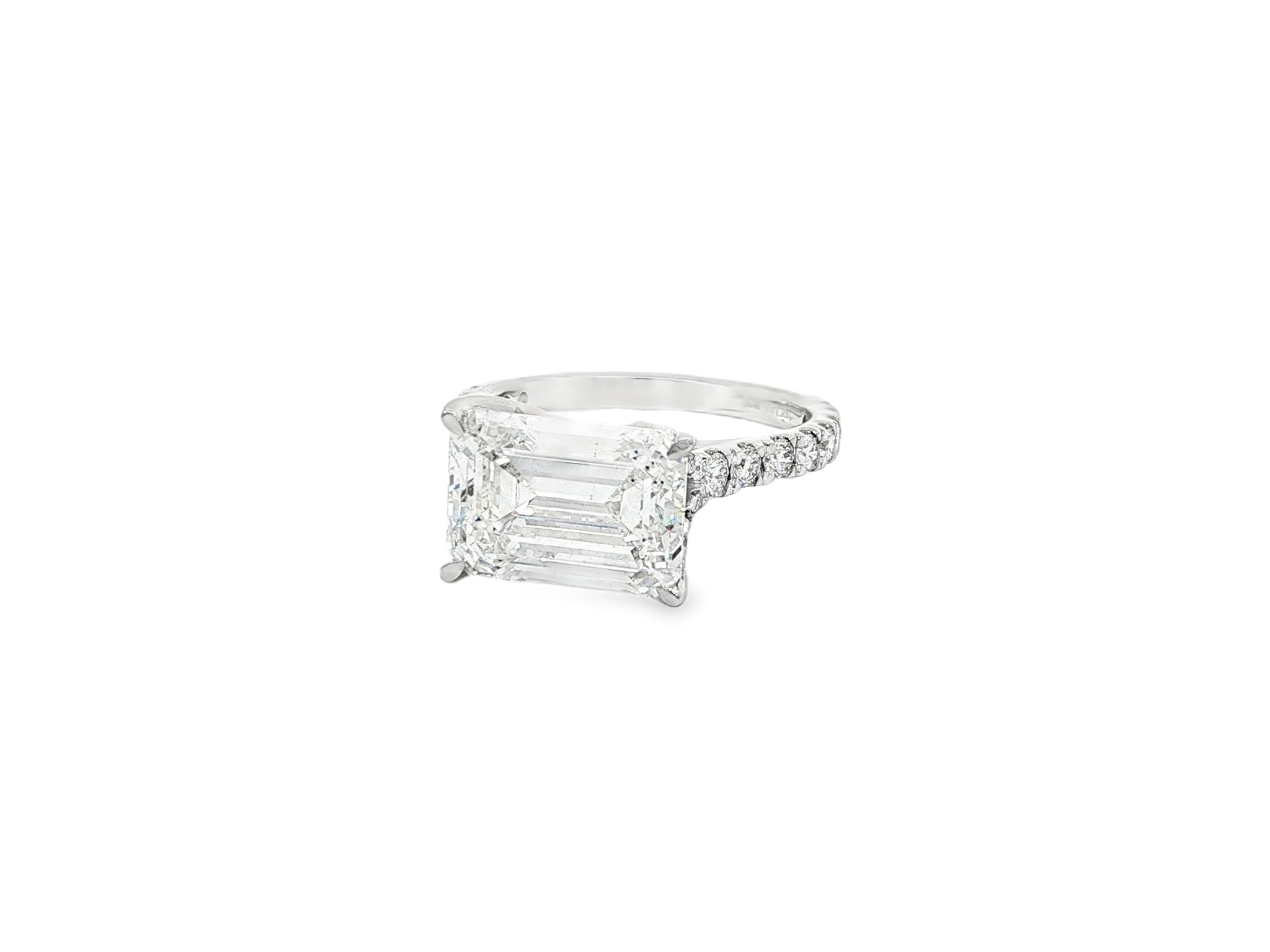 14k Emerald Cut East to West Petite Micropavé Engagement Ring 5.66 CT - AVI THE JEWELER