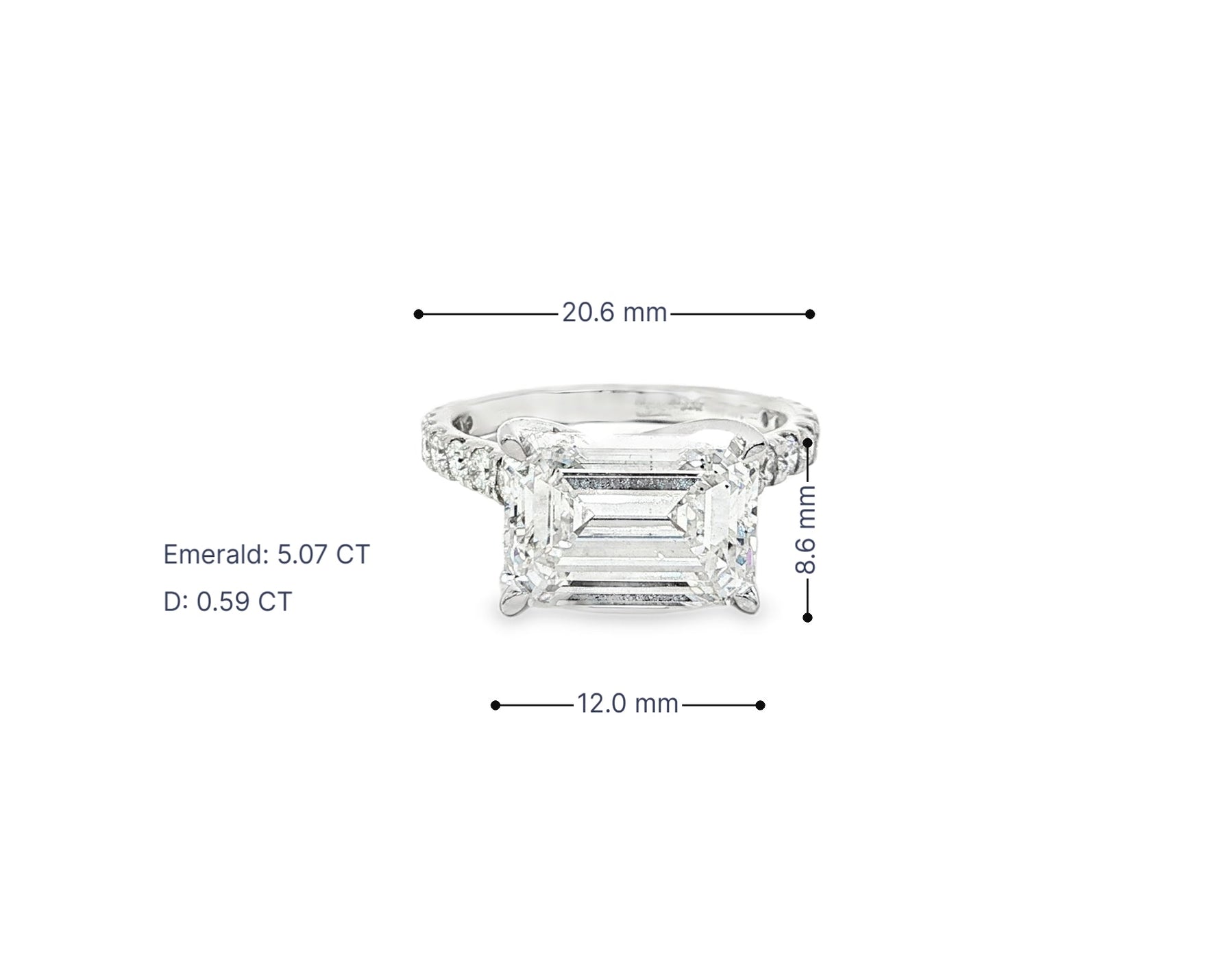 14k Emerald Cut East to West Petite Micropavé Engagement Ring 5.66 CT - AVI THE JEWELER