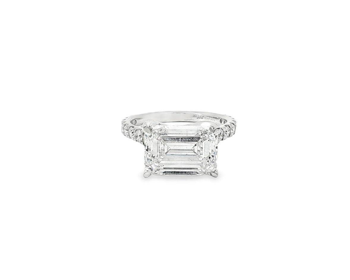 14k Emerald Cut East to West Petite Micropavé Engagement Ring 5.66 CT - AVI THE JEWELER