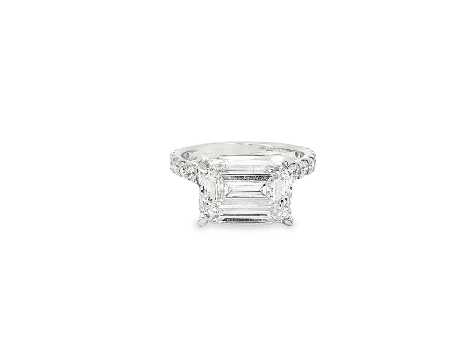 14k Emerald Cut East to West Petite Micropavé Engagement Ring 5.66 CT - AVI THE JEWELER