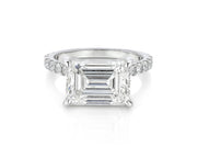 14k Emerald Cut East to West Petite Micropavé Engagement Ring 5.66 CT