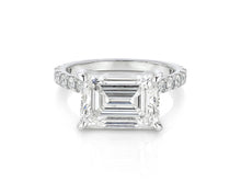 14k Emerald Cut East to West Petite Micropavé Engagement Ring 5.66 CT