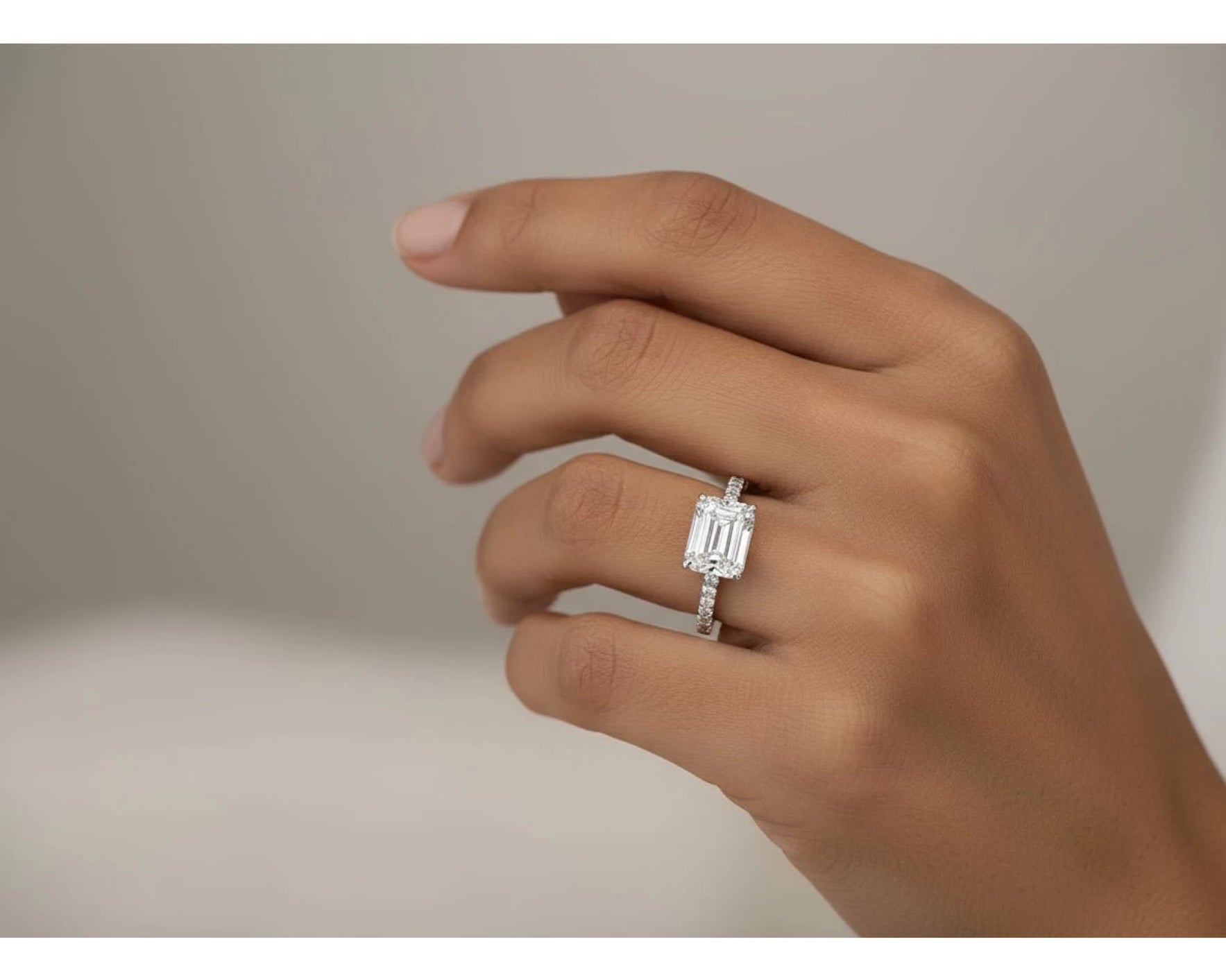 14k Emerald Cut East to West Petite Micropavé Engagement Ring 5.66 CT – view 2