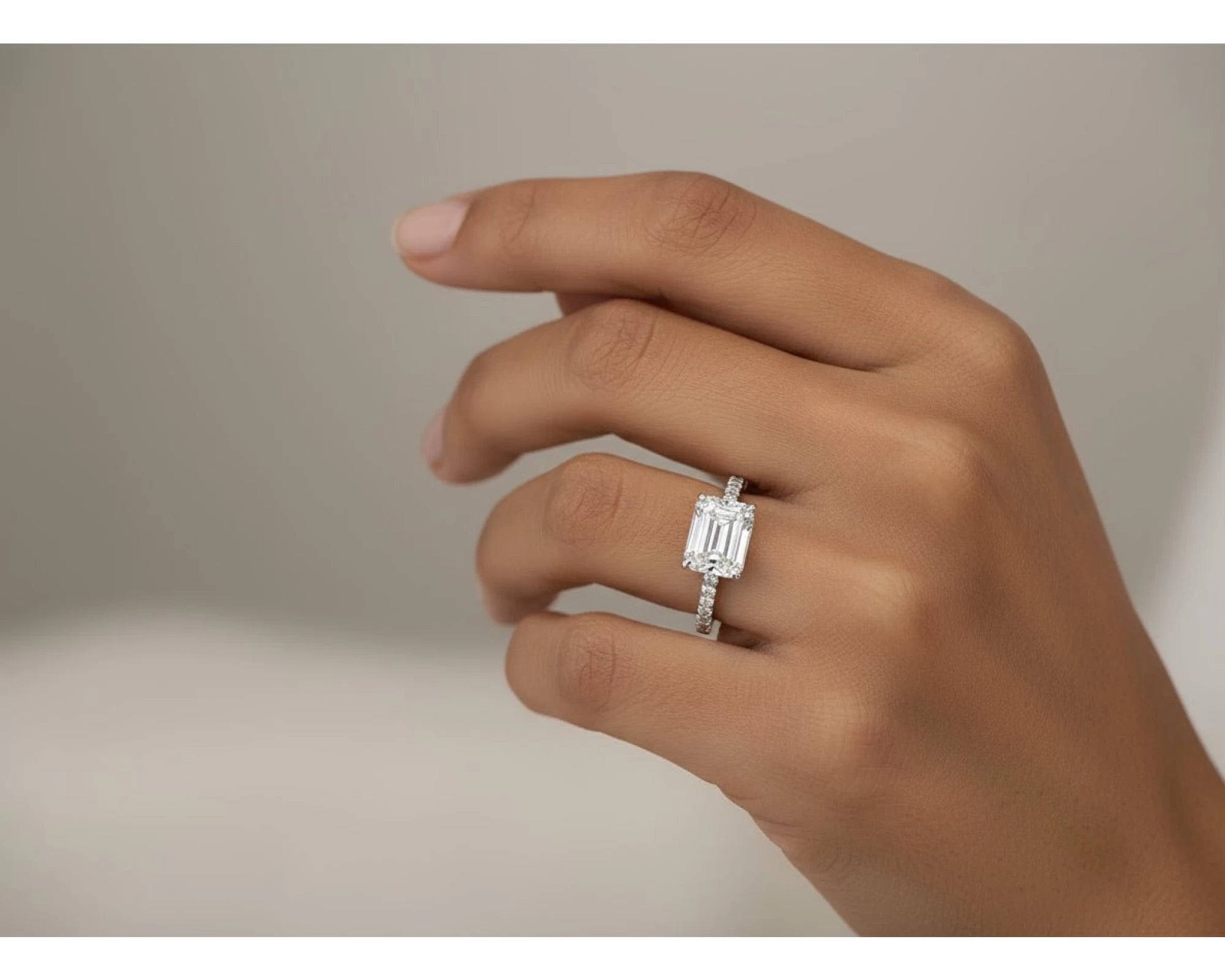 14k Emerald Cut East to West Petite Micropavé Engagement Ring 5.66 CT – view 2