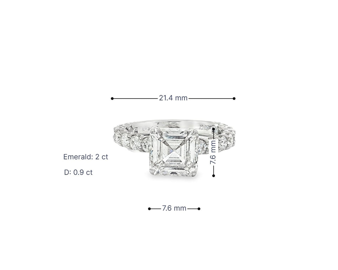 14k Emerald Cut Elevated Micropavé Diamond Band Engagement Ring 2.90ct - AVI THE JEWELER
